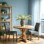 Table de salle à manger et de cuisine rustique ronde, 42 x 32 po, en bois naturel avec base balustre sculptée, style maison de campagne