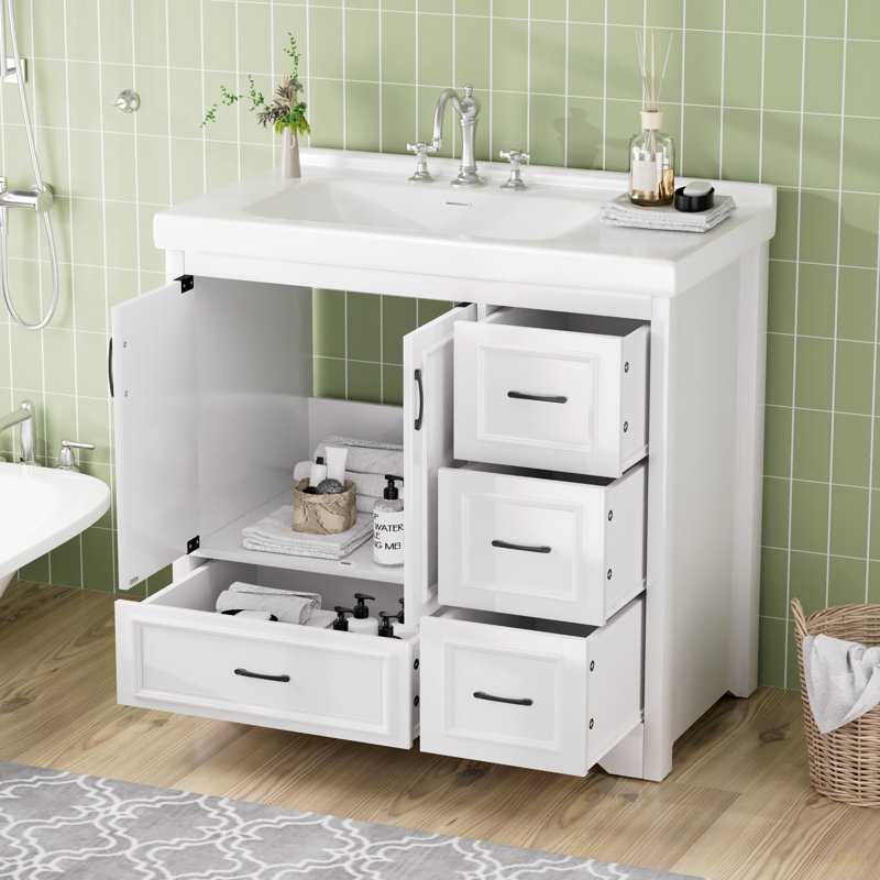 Meuble-lavabo 36 po avec lavabo simple, meuble-lavabo sous-comptoir moderne avec 2 portes et 4 tiroirs, l 35,8 po x P 19,7 po x H 35,4 po.