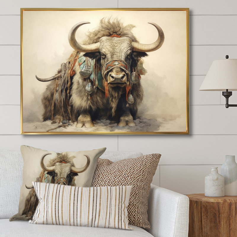 " Wild Yak IV ", 30" H x 40" W x 1.5" D, Gold Floater Framed