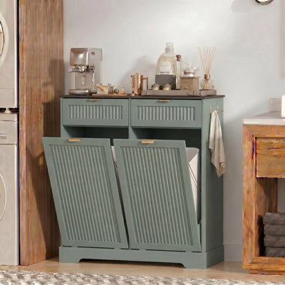 2x13-Gal Tilt-Out Trash Cabinet with Drawers and Hooks