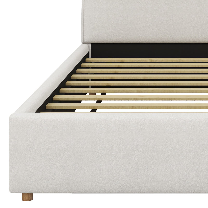 Lit plateforme tapissier avec tête de lit Boucle, Grand lit, Blanc