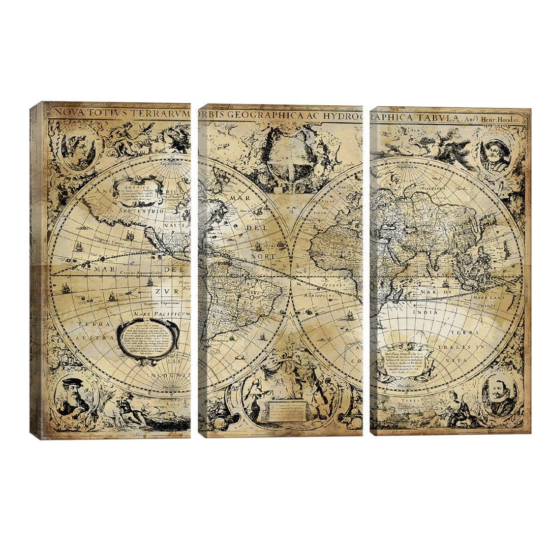 'Antique World Map' Graphic Art Multi-Piece Image on Wapped Canvas