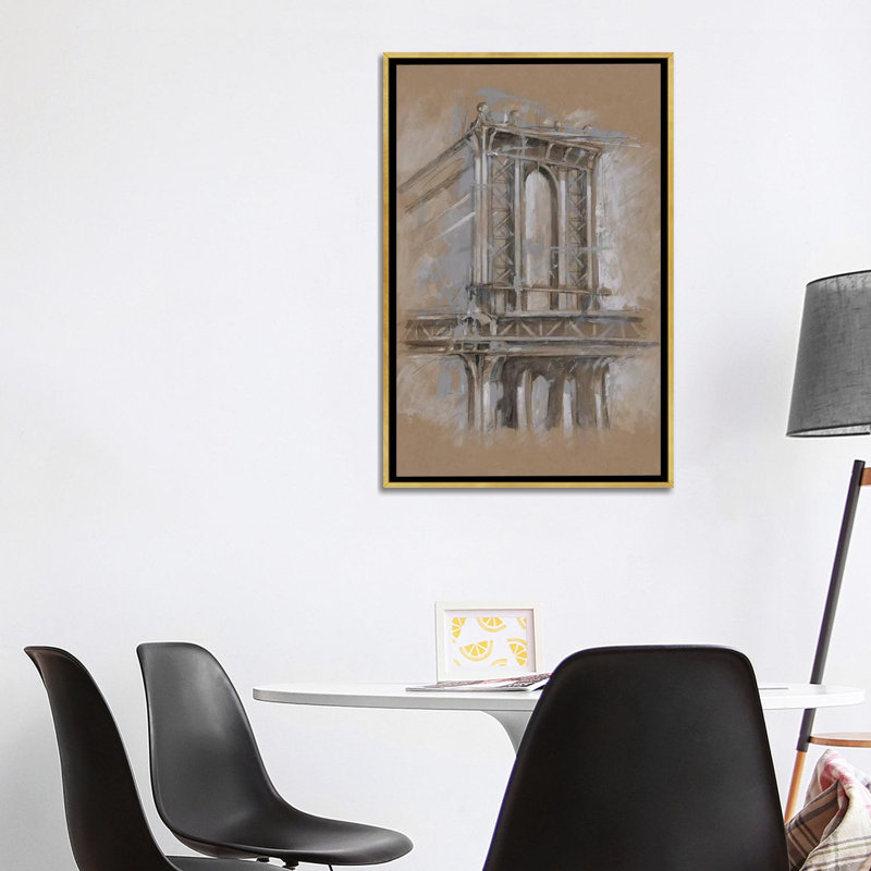 "Brushtravail architecture Study IV" par Ethan Harper, reproduction d’art, Toile encadrée d'or, Pas de tapis