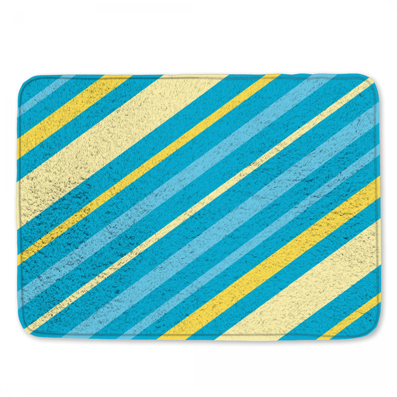 Tapis de bain à rayures diagonales bleues et jaunes, L 24 po x L 17 po