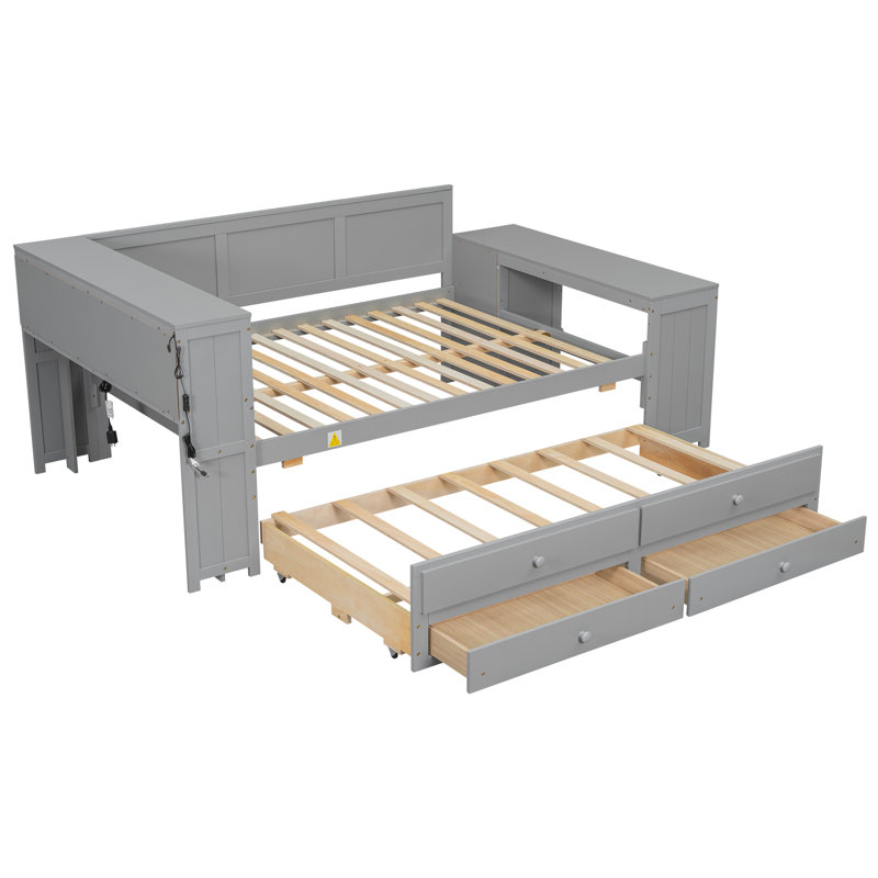 Daybed With Storage, LED Lighting, Desk,, Gray
