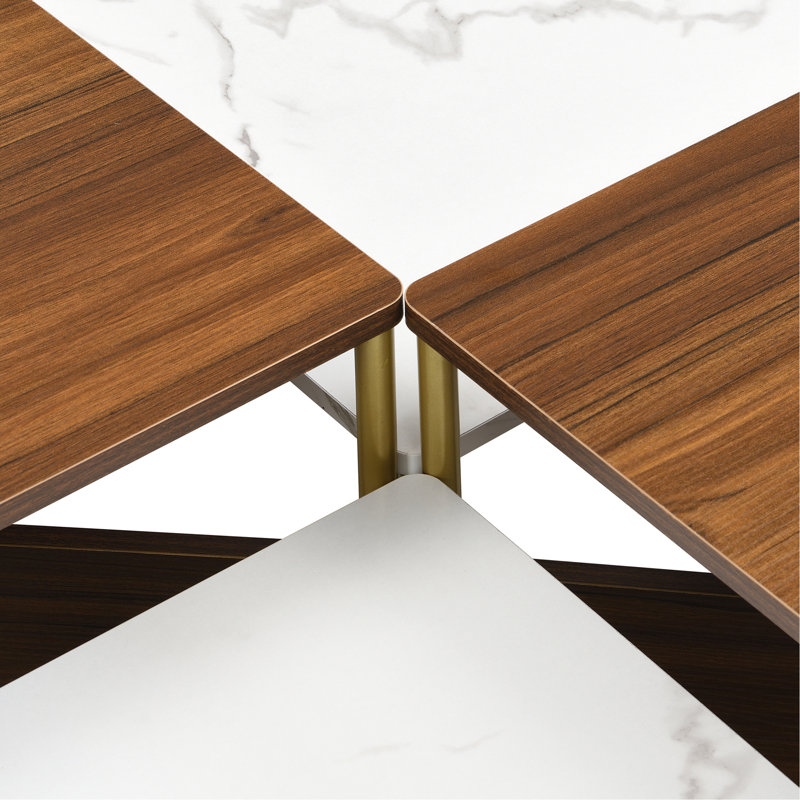 Ensemble de tables basses Modern Modern de 4 pièces de style Mid Century Square, Blanc/noyer