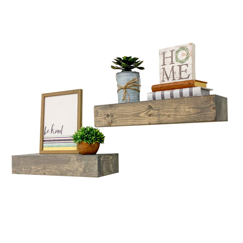 2 Piece Pine Floating Shelf, 3.75" H x 20" W x 6" D, Gray