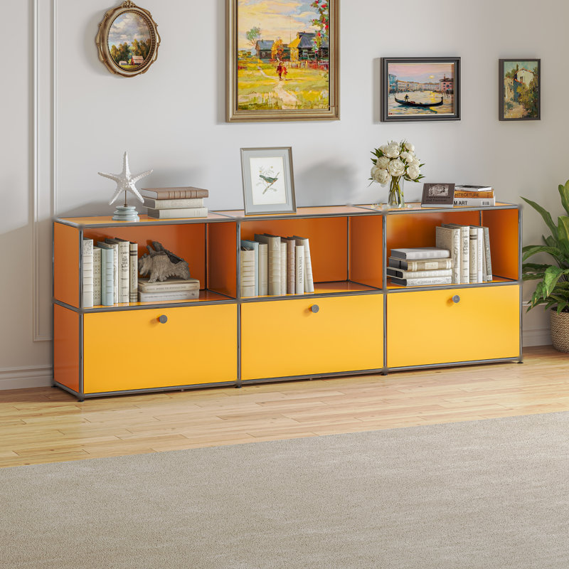 Rangement à 2 niveaux modulaire en métal, Jaune