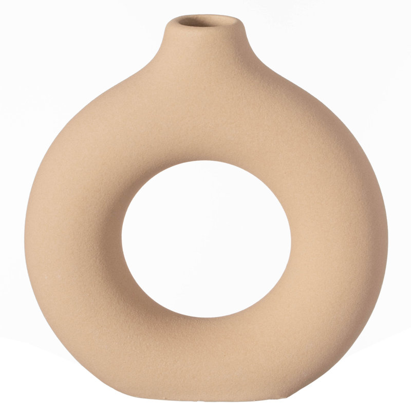 Grand vase décoratif en céramique 9 pouces Donut, Brun, H 5 po x l 4,75 po x P 1,25 po