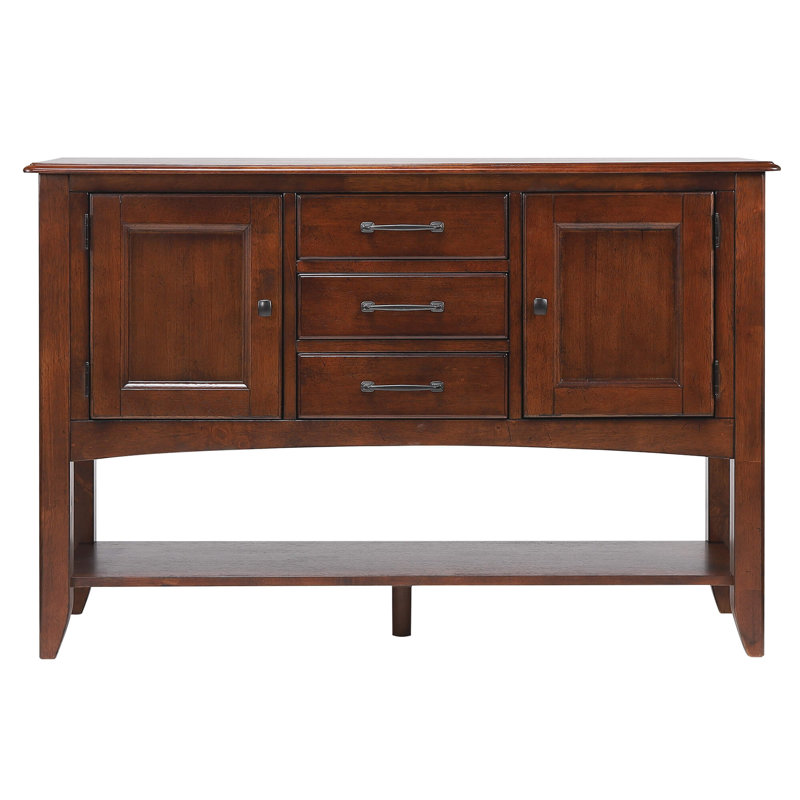 Buffet avec grande tablette Zechari | 3 tiroirs 2 armoires de rangement | Blanc antique et brun châtaignier