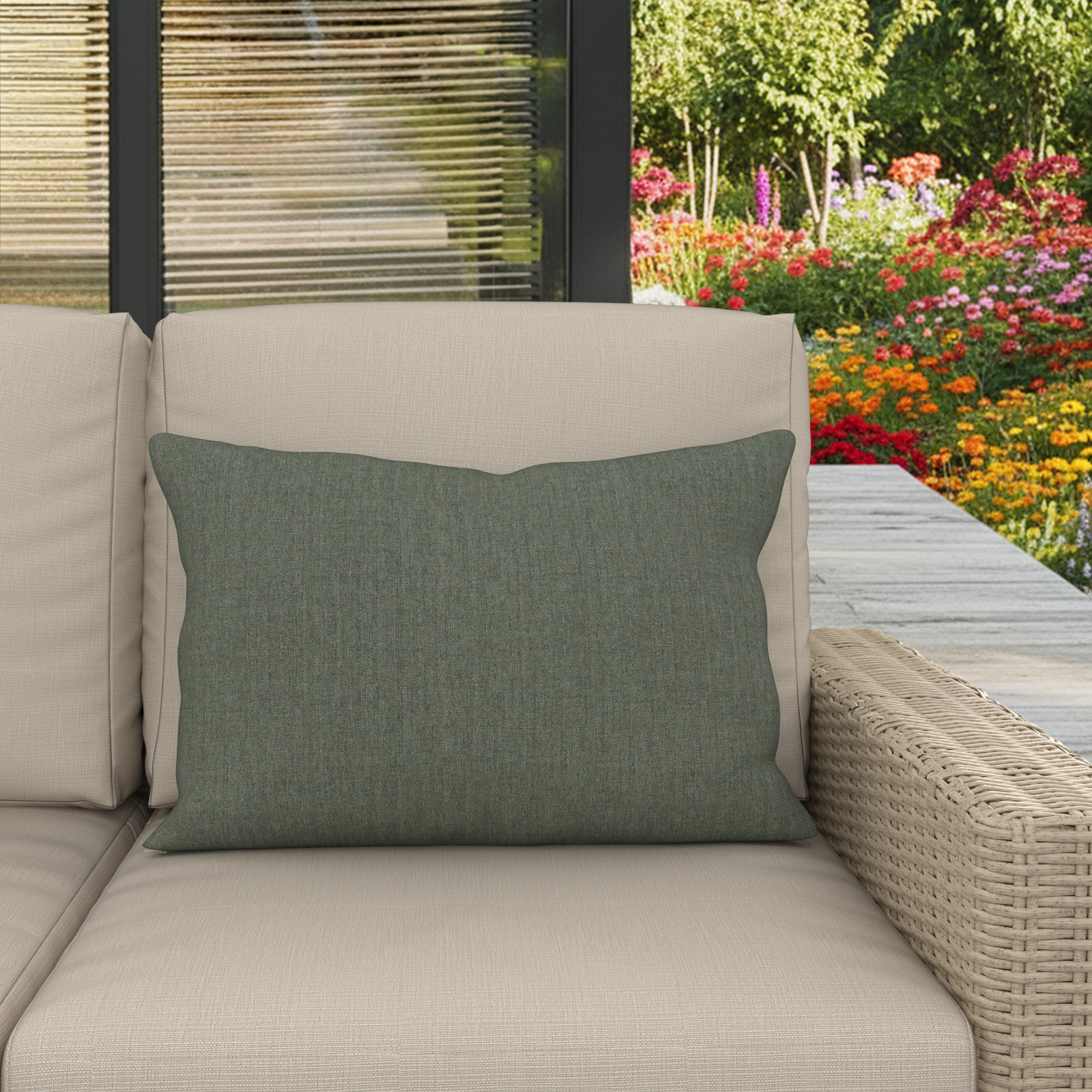 Amala 20" x 3" Sunbrella® Pillow Cover & Insert, Cast Sage