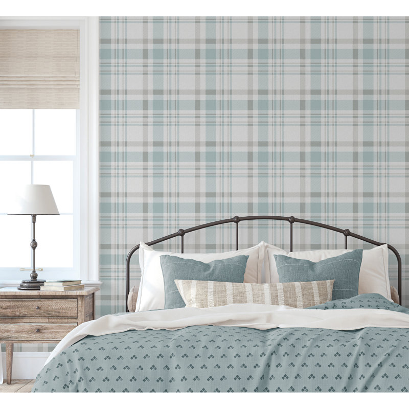 Laughlin Check Plaid Design 10.05M X 53Cm Matte Wallpaper Roll, Light Blue