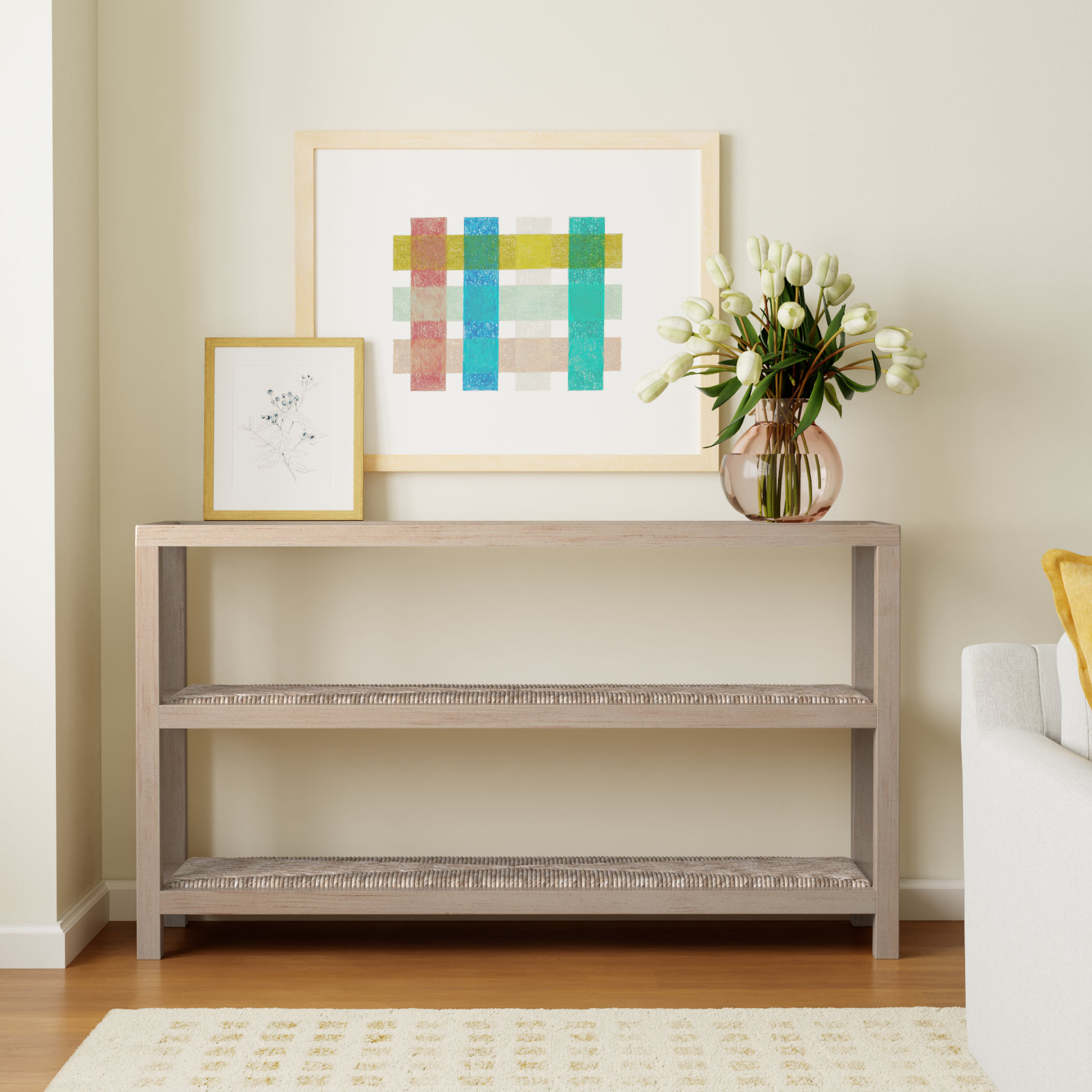 Leon 58'' Solid Wood Console Table, Antique Frost White