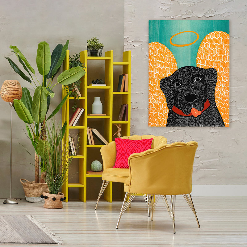 Toile d'ange chien avec ailes jaunes, design par Stephen Huneck, H 48 po x l 36 po