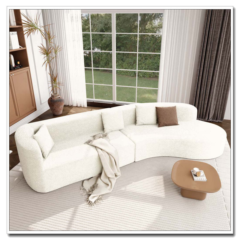 Canapé modulaire courbé de 132 po avec chenille et 4 coussins, Beige