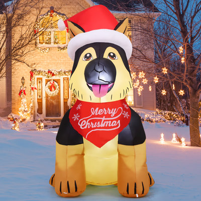 GOOSH 5 FT Christmas Inflatable Shepherd Wearing Santa Hat with LED Lights