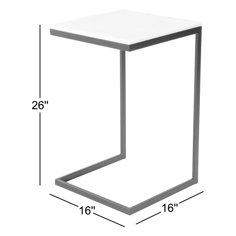 Lawler Marble C- Side Table, White Top/Gold Base