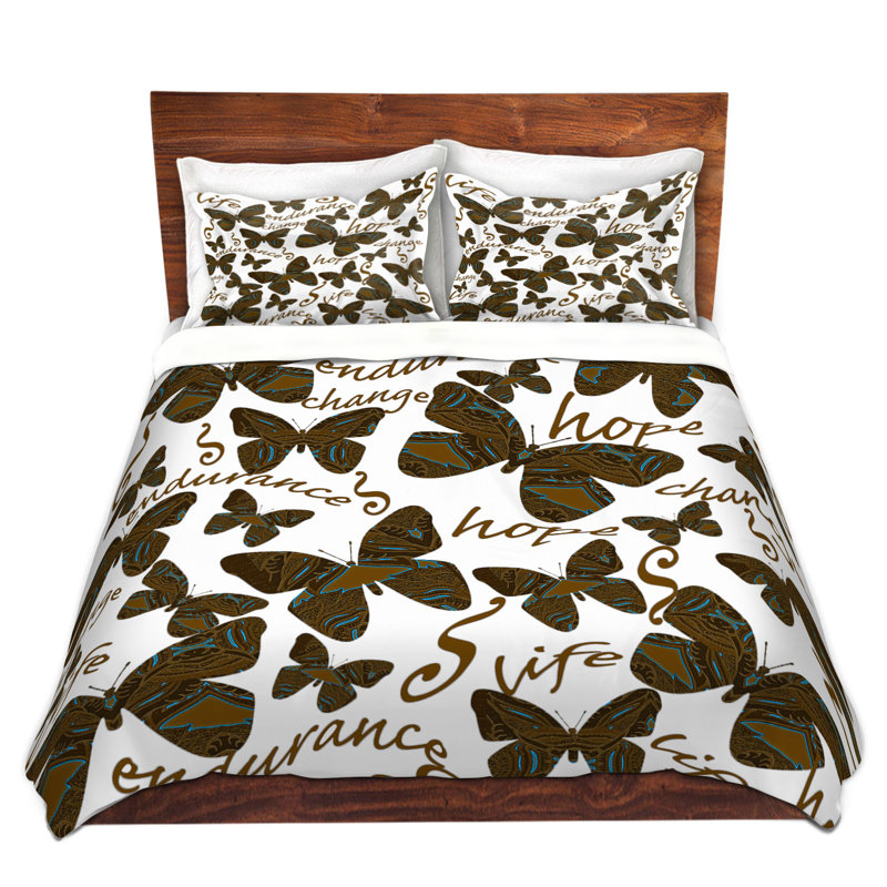 Ensemble de housse de couette avec papillon inspiration, 1 housse simple + 1 taie standard
