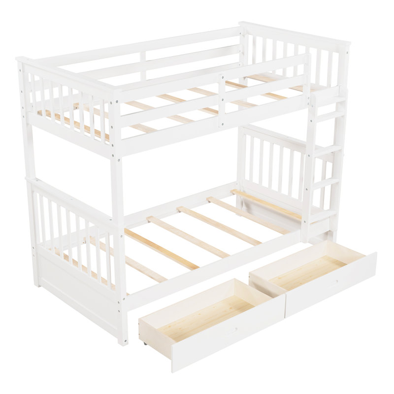 Lit superposé Twintwin avec échelles, blanc, 2 tiroirs de rangement - blanc de qualité artisanale et plateforme de chambre à coucher
