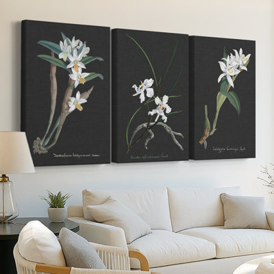 Orchidée sur ardoise I - Toile tendue sur mesure avec châssis - 3 pièces