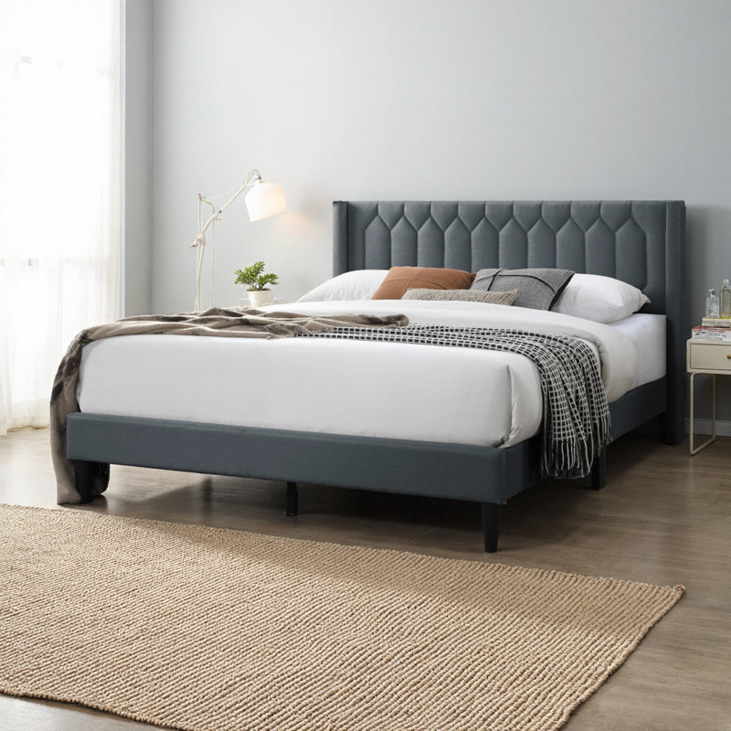 Lit double moderne avec tête de lit en losange gris anthracite