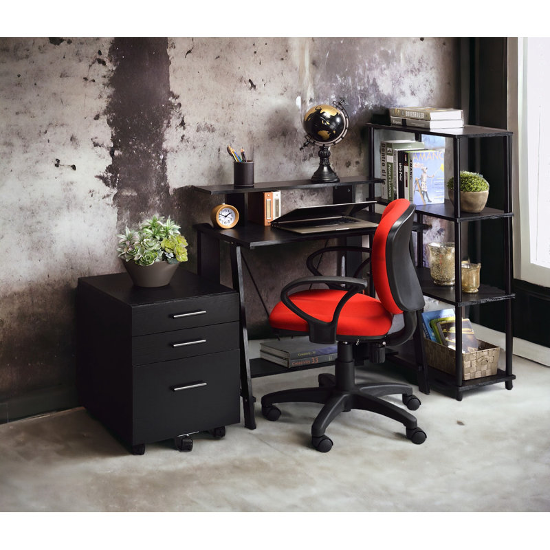 wooden frame Desk with bottom shelf, Black