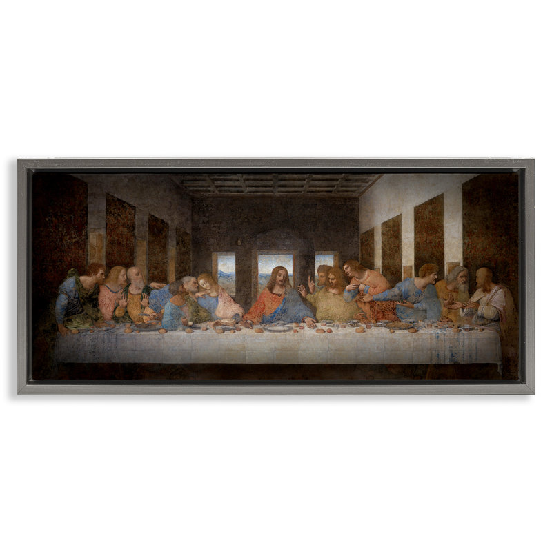 «Last Supper», peinture classique religieuse, Cadre flottant gris lustré, H 11 po x l 25 po