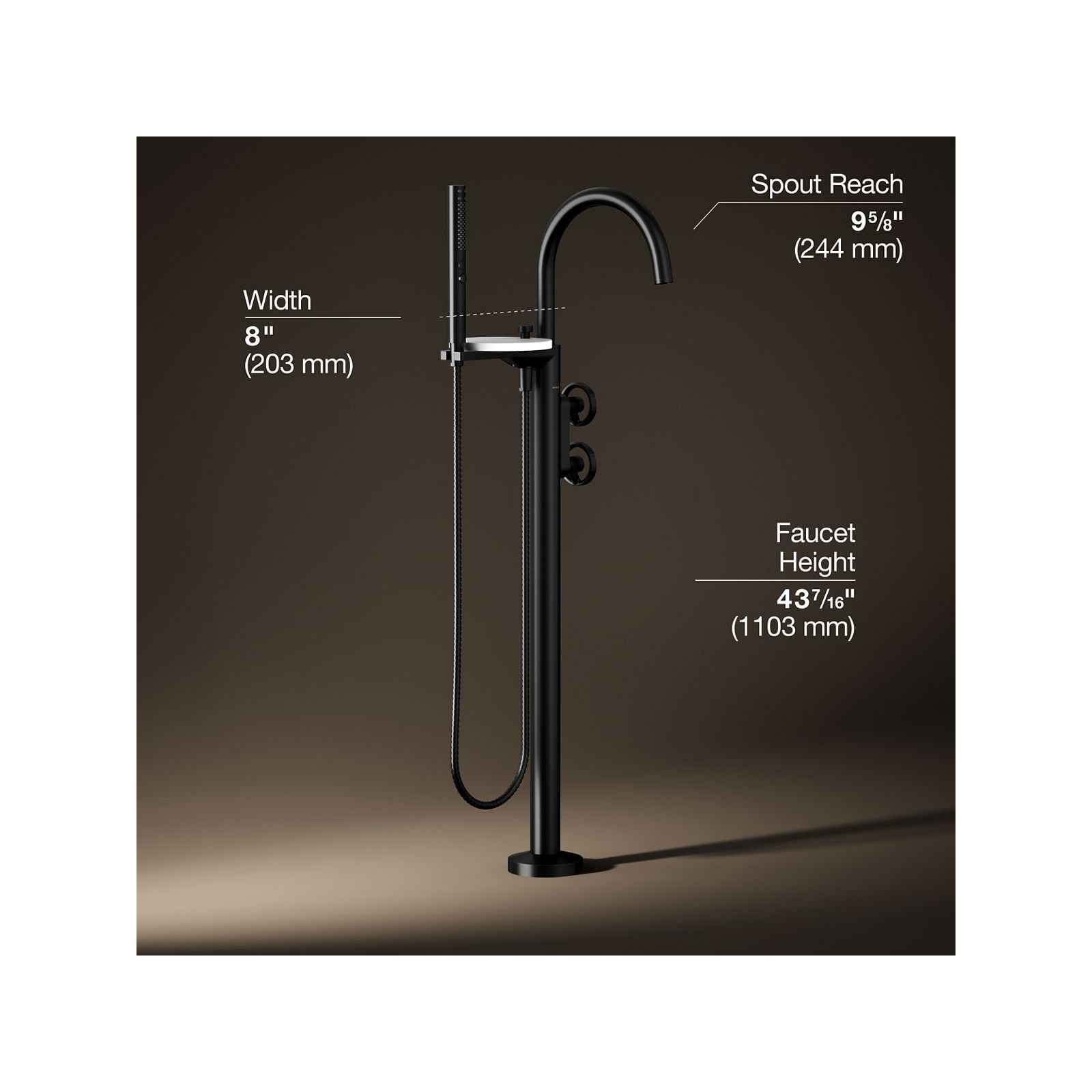 Components Floor-Mount Bath Filler Trim, Matte Black, Wheel Handle
