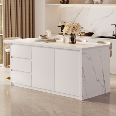 72" Kitchen Island With Storage,Kitchen Cabinet with Seating Area by Hokku Designs