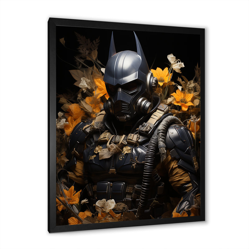 Gotham Greenery Batman Blooms - art mural Pop Art, H 20 po x l 12 po x P 1 po, Cadre simple noir