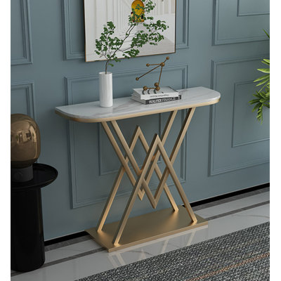 Table en X en croix avec cadre en métal et plateau en marbre