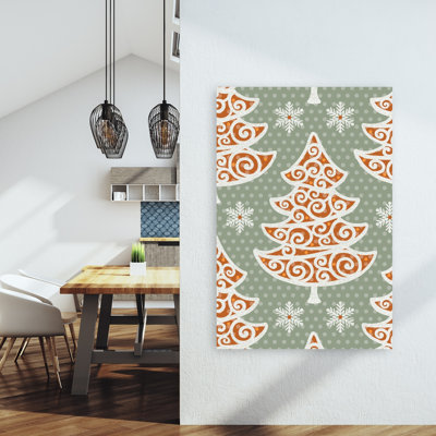 Gingerbread Christmas Trees Rustic Traditional Vintage Christmas Tree Winter Landscape Wall Art Print by Krisztina Jung - Wrapped Canvas Print