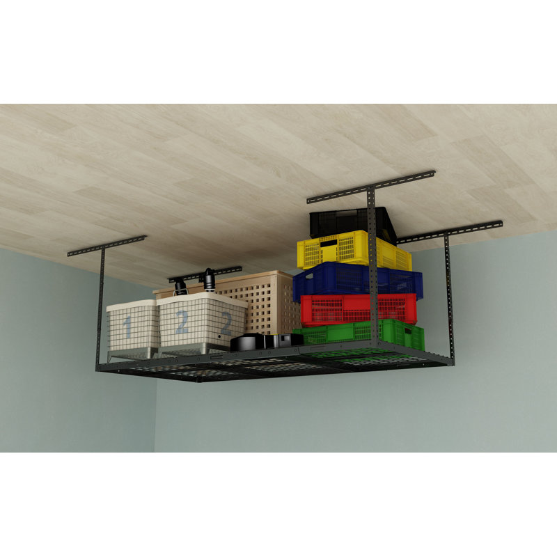 Noell Overhead Garage Ceiling Mounted Rack, Black, 40" H x 36" W x 72" D