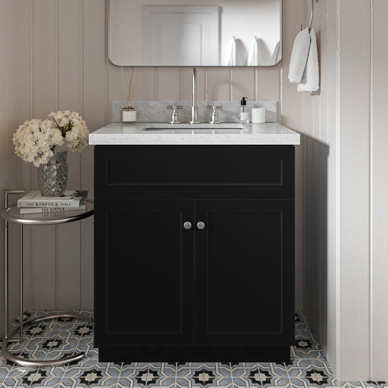 Hamlet 31'' Single Bathroom Vanity with Carrara Marble Top, Black