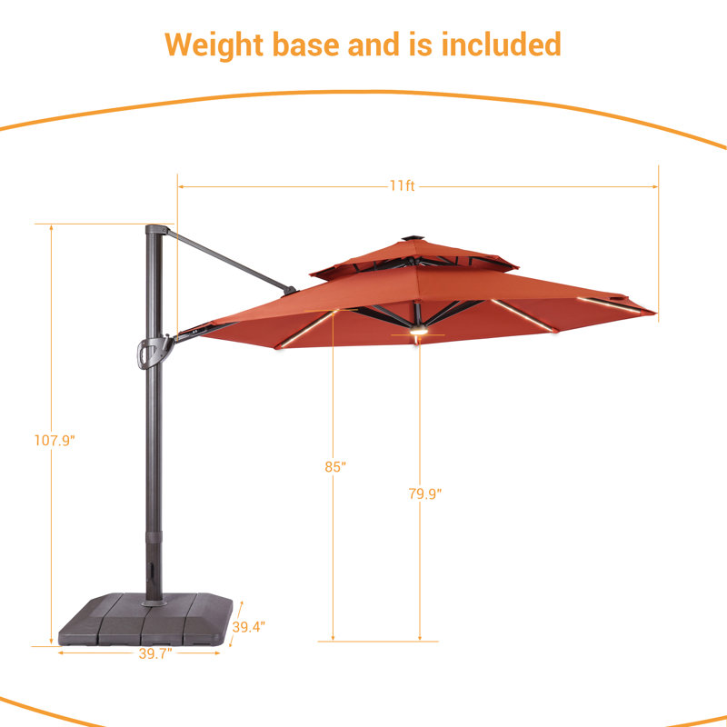 Parasol de patio en porte-à-faux à DEL 11 pi - élégant et durable, Rouge