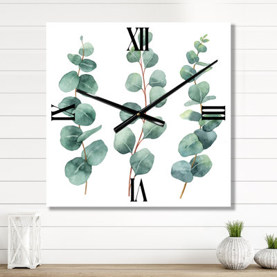 Horloge murale jeunes feuilles d'eucalyptus et branches I