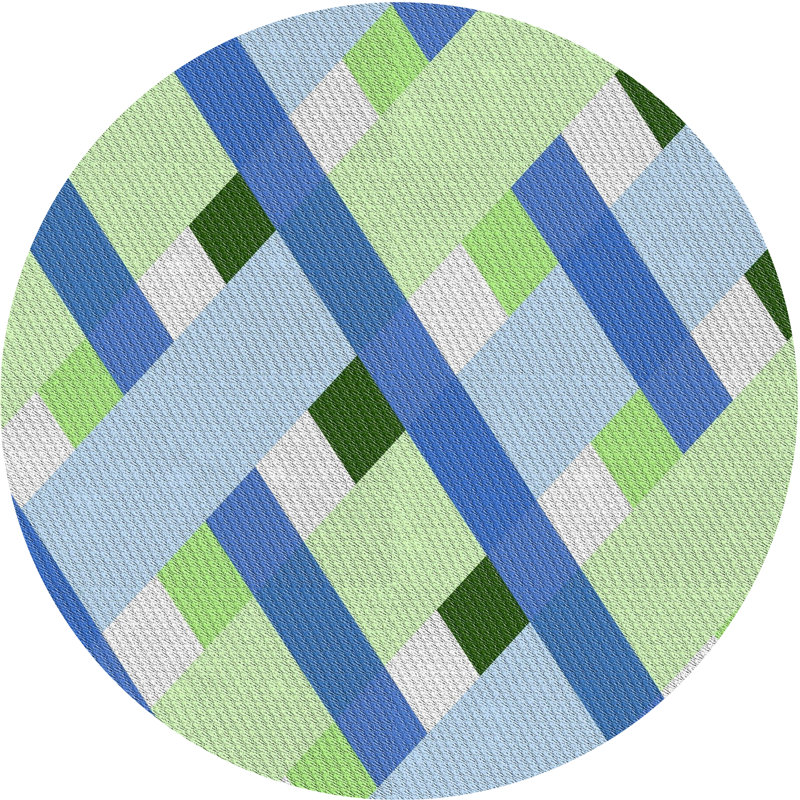 Tapis vert/bleu de mer à motifs, Rond 5 pi
