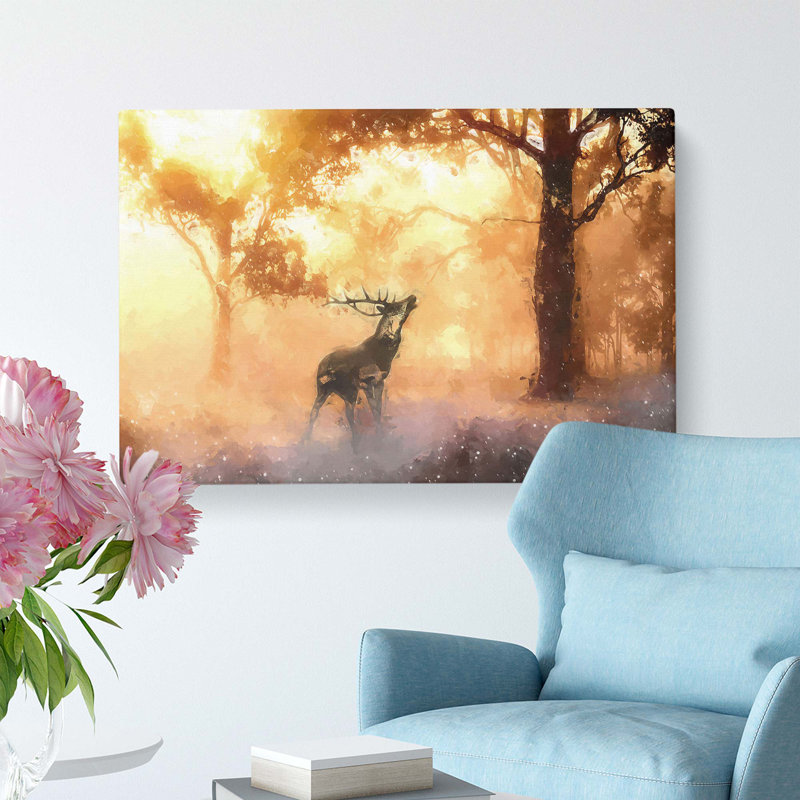 Deer Stag In An Autumn Forest In Abstract - Wrapped Canvas Painting, 40.6 cm H x 61 cm W