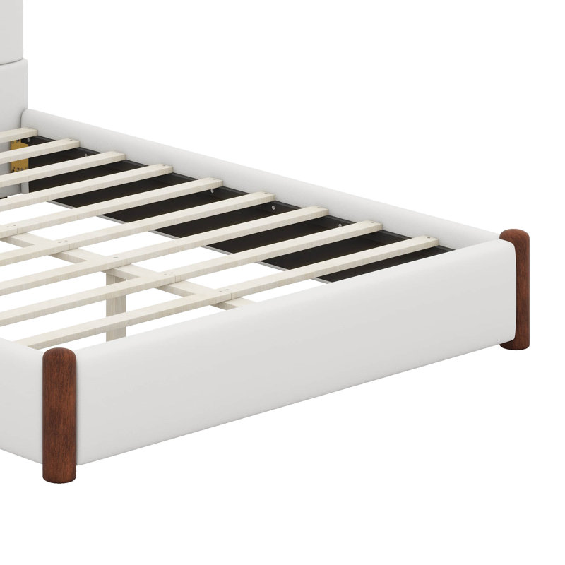 Lit rembourré avec pieds en bois, White, Queen