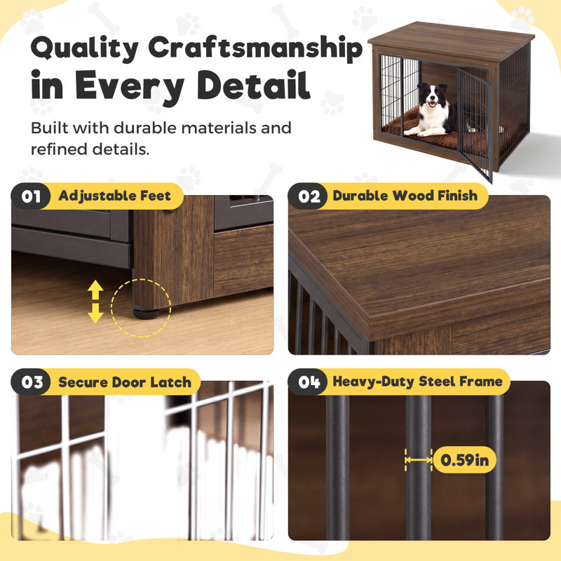 Table de bout avec cage amovible pour chien Gunji Furniture, L (38.7"L x 25.7"W x 26.9"H), Walnut