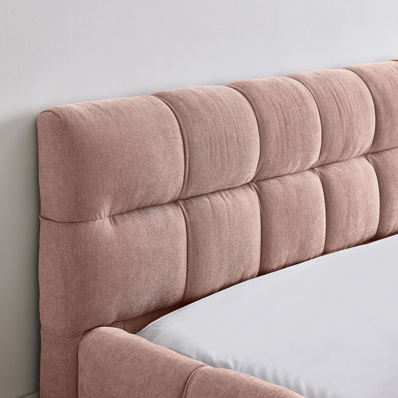 Queen Size Upholstered Bed Frame With Thick Fabric, Pink