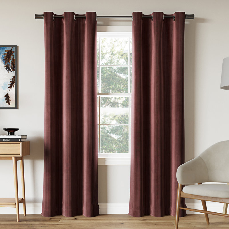 Cascade Pleated Velvet Blackout Grommet Curtain Panel, Wine Red, 40" W x 96" L