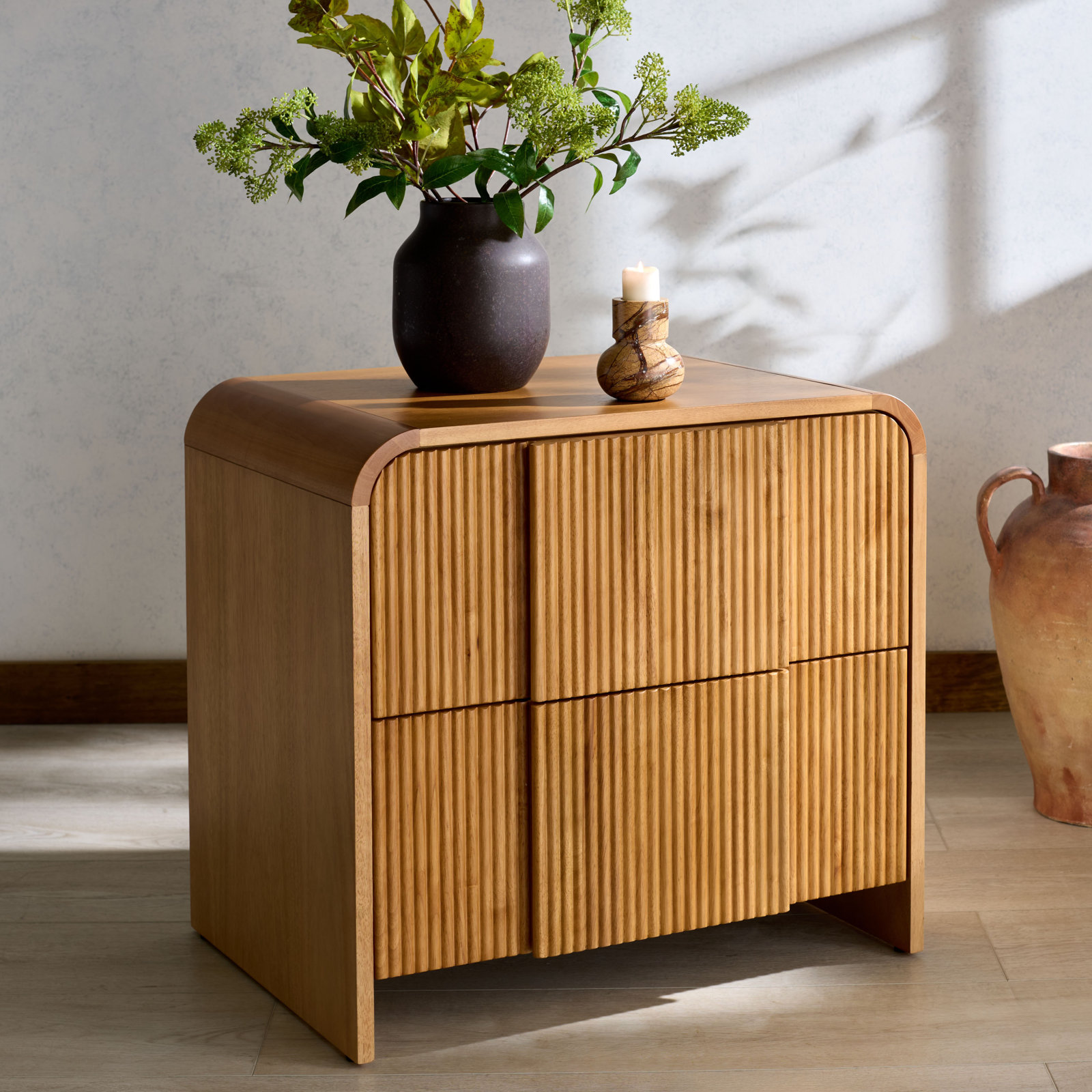 Vitale Reeded Wood 26" Nightstand, Natural
