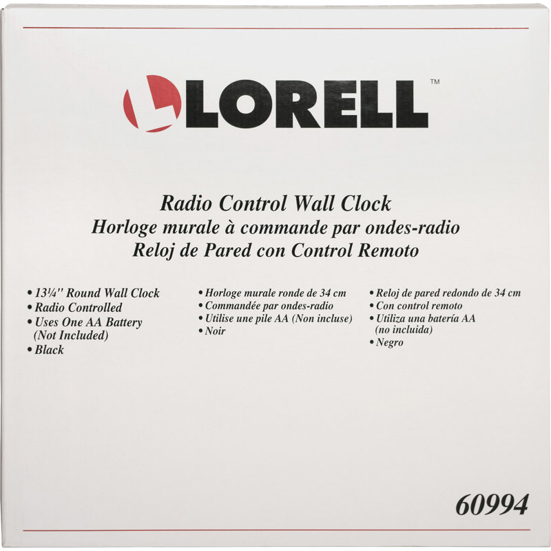 Black and White 13-1/4" Radio Controlled Analog Wall Clock