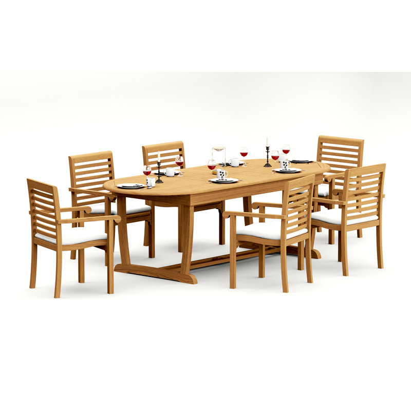 Ensemble de salle à manger 7 pièces en bois de teck de qualité A: 94 po Mas Alvalez, 30" H x 82" L x 43" W, 6