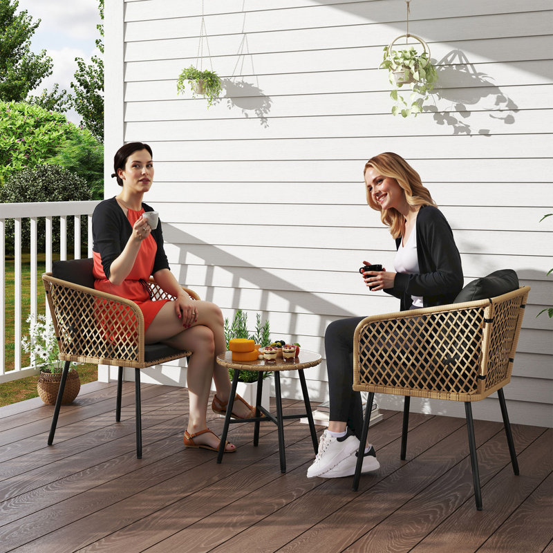 Wicker 2 - Person Garden Lounge Set with Cushions, Brown, Black