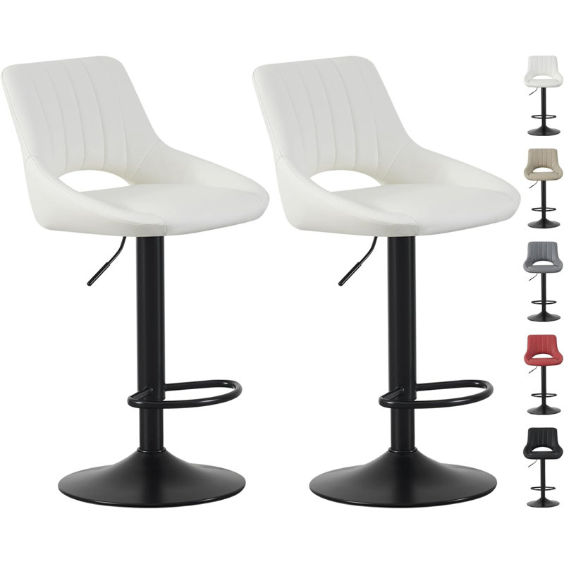 Swivel Upholstered Faux Leather Adjustable Height Bar Stool, Cream