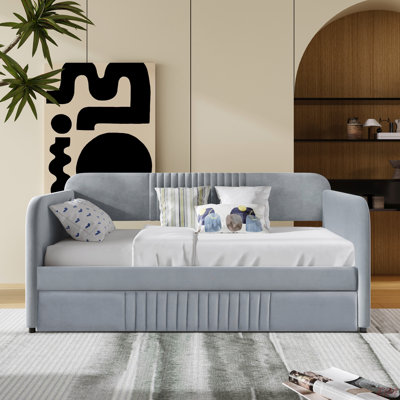 Upholstered Daybed Sofa Bed Twin Size With Trundle Bed And Wood Slat (Daybed)