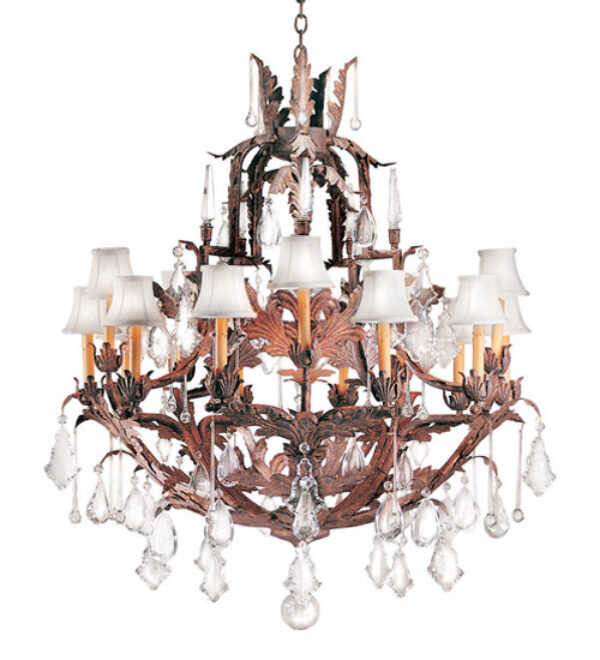 French Baroque 15 - Light Chandelier, Pompeii Gold Premium, White Parchment