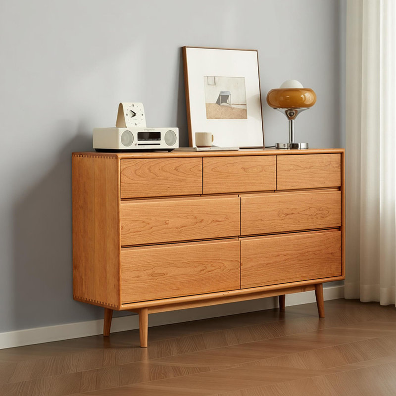 Buffet de rangement simple en bois massif à plusieurs tiroirs, 33.46" H x 55.11" W x 15.74" D
